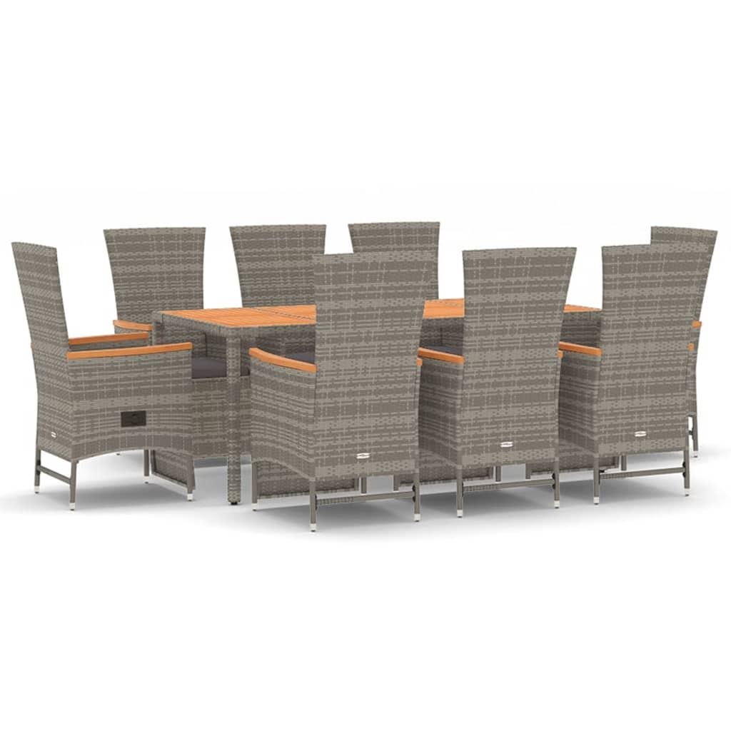 Set da Pranzo da Giardino 9 pz con Cuscini in Polyrattan Grigio - homemem39