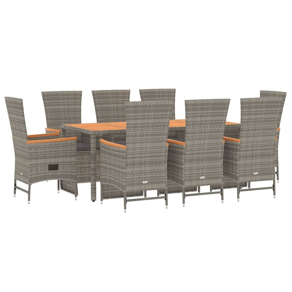 Set da Pranzo da Giardino 9 pz con Cuscini in Polyrattan Grigio - homemem39