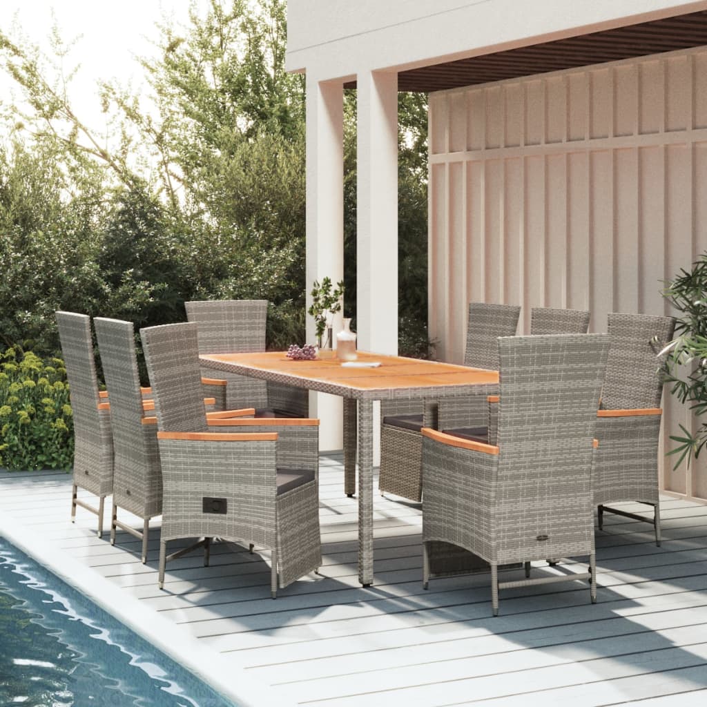 Set da Pranzo da Giardino 9 pz con Cuscini in Polyrattan Grigio - homemem39