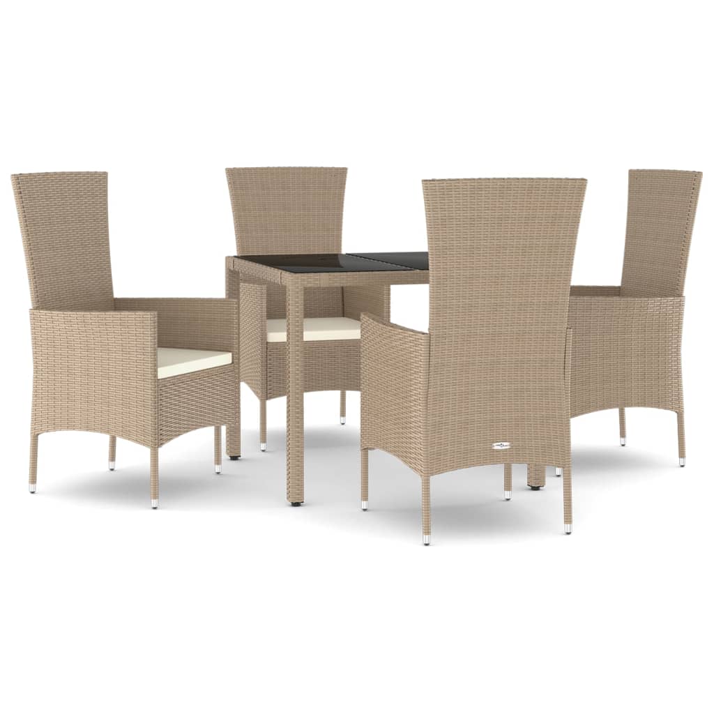 Set da Pranzo da Giardino 5 pz con Cuscini Beige in Polyrattan - homemem39