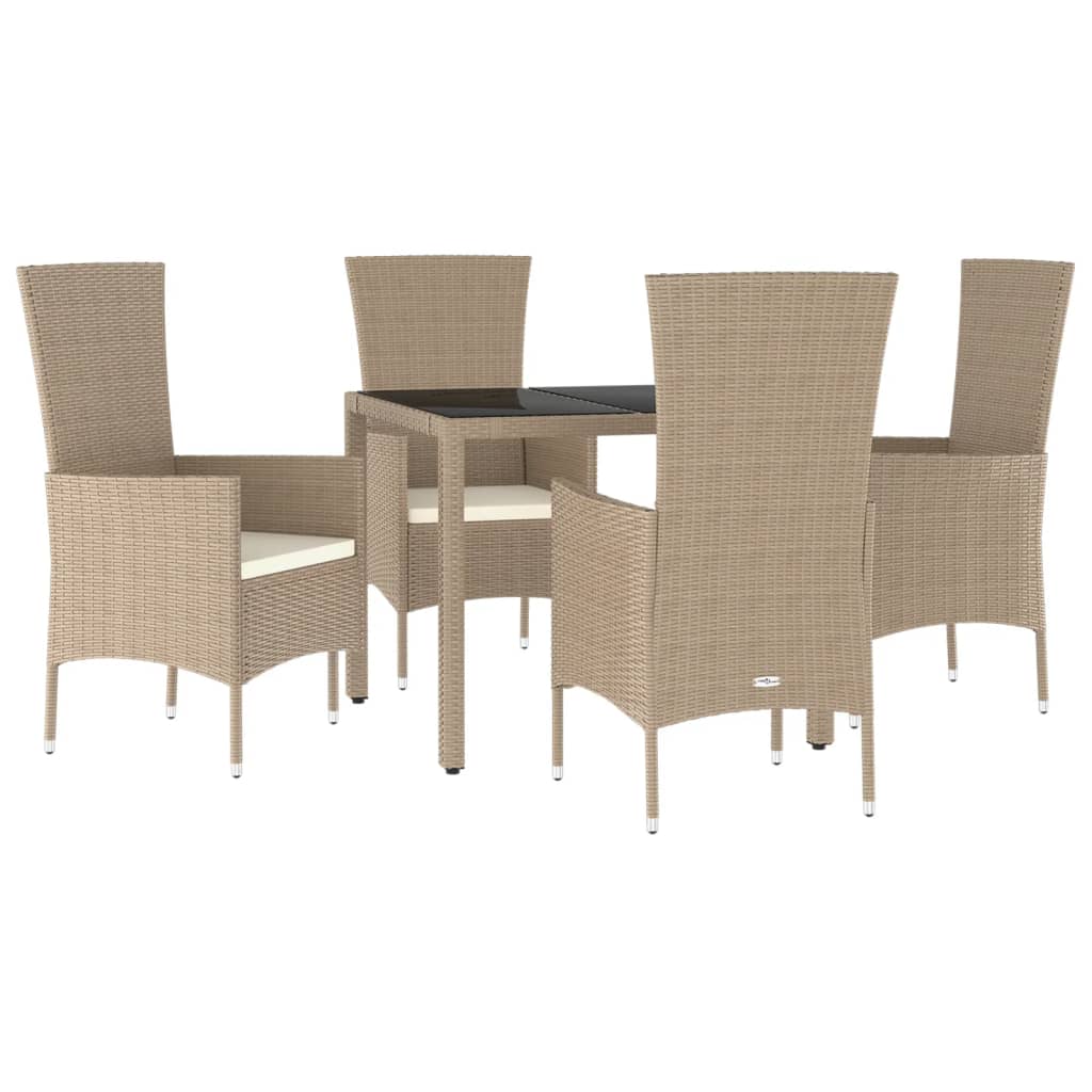 Set da Pranzo da Giardino 5 pz con Cuscini Beige in Polyrattan - homemem39