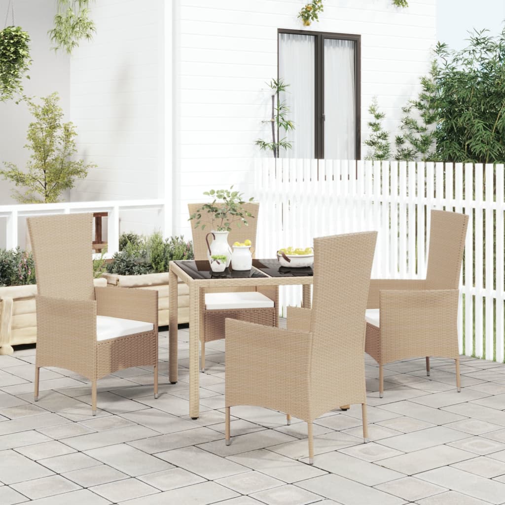 Set da Pranzo da Giardino 5 pz con Cuscini Beige in Polyrattan - homemem39