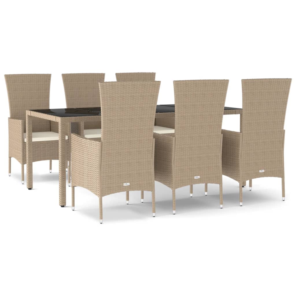 Set da Pranzo da Giardino 7 pz con Cuscini Beige in Polyrattan - homemem39