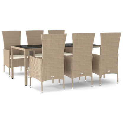 Set da Pranzo da Giardino 7 pz con Cuscini Beige in Polyrattan - homemem39