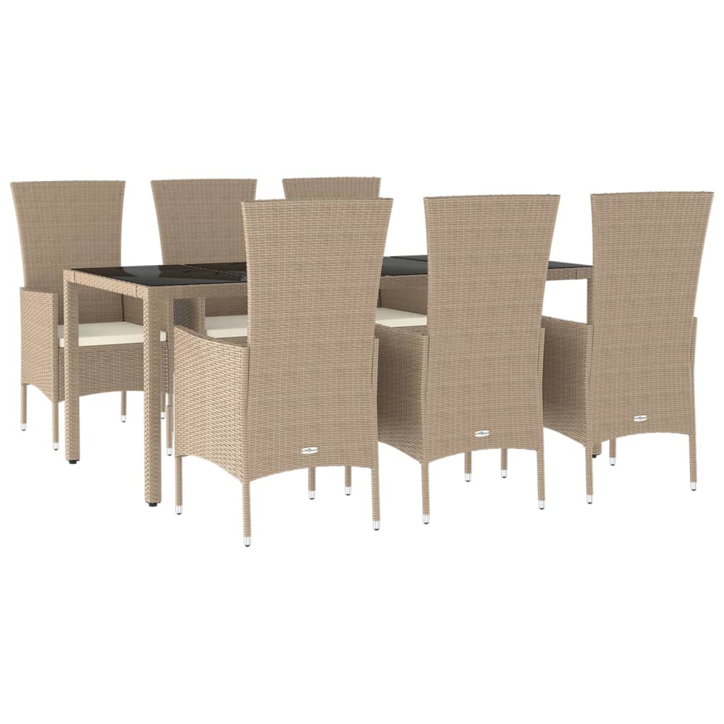 Set da Pranzo da Giardino 7 pz con Cuscini Beige in Polyrattan - homemem39