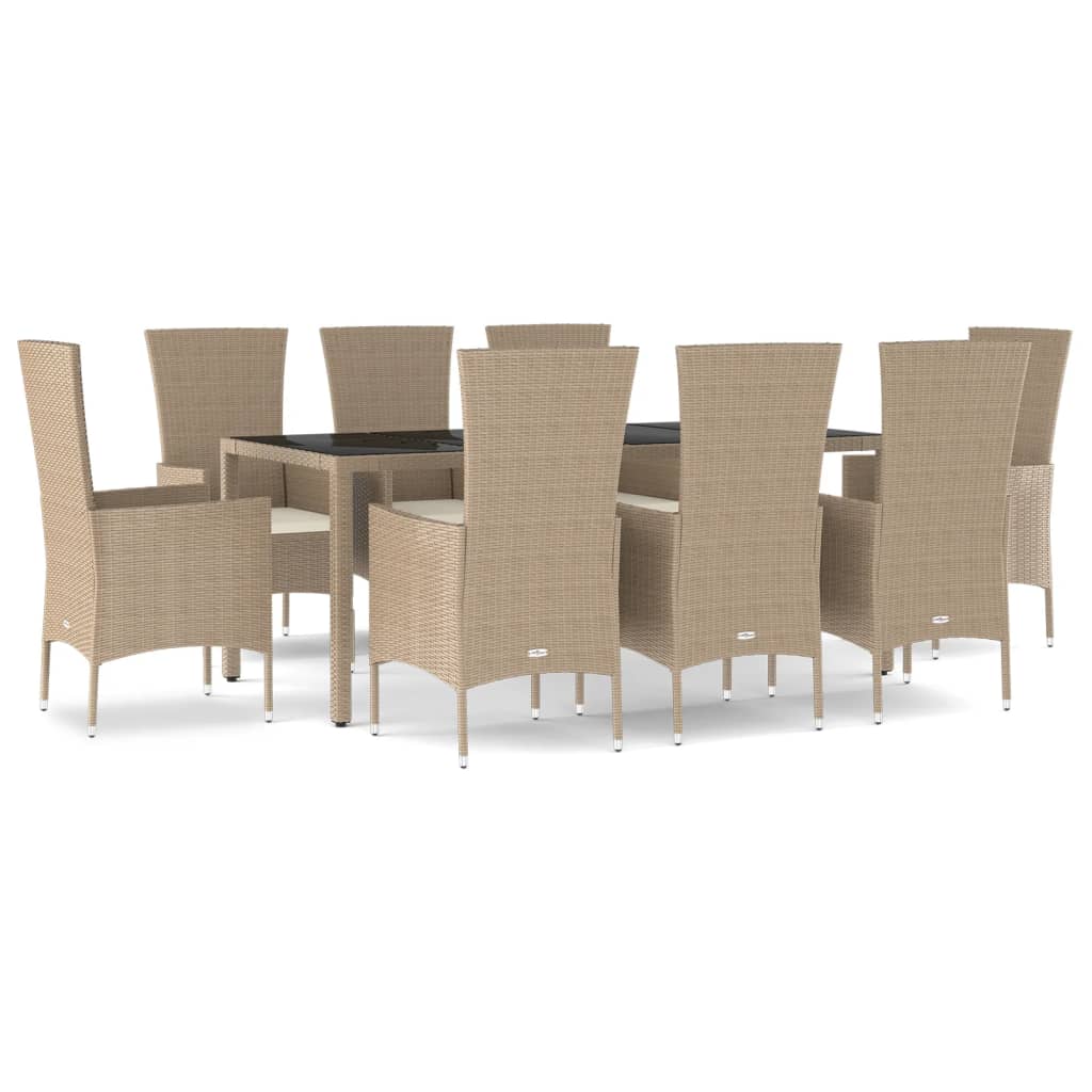 Set da Pranzo da Giardino 9 pz con Cuscini Beige in Polyrattan - homemem39