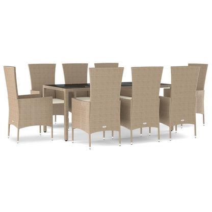 Set da Pranzo da Giardino 9 pz con Cuscini Beige in Polyrattan - homemem39