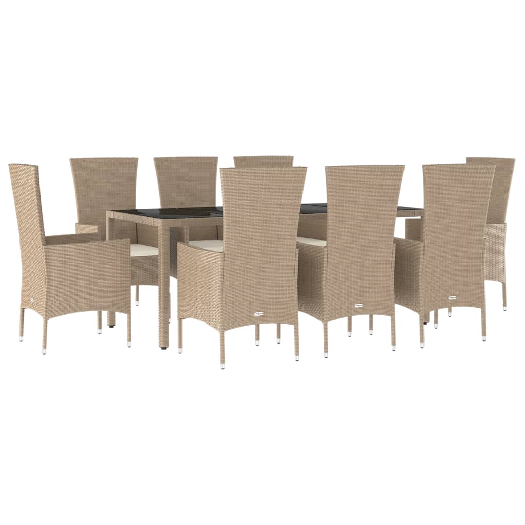 Set da Pranzo da Giardino 9 pz con Cuscini Beige in Polyrattan - homemem39