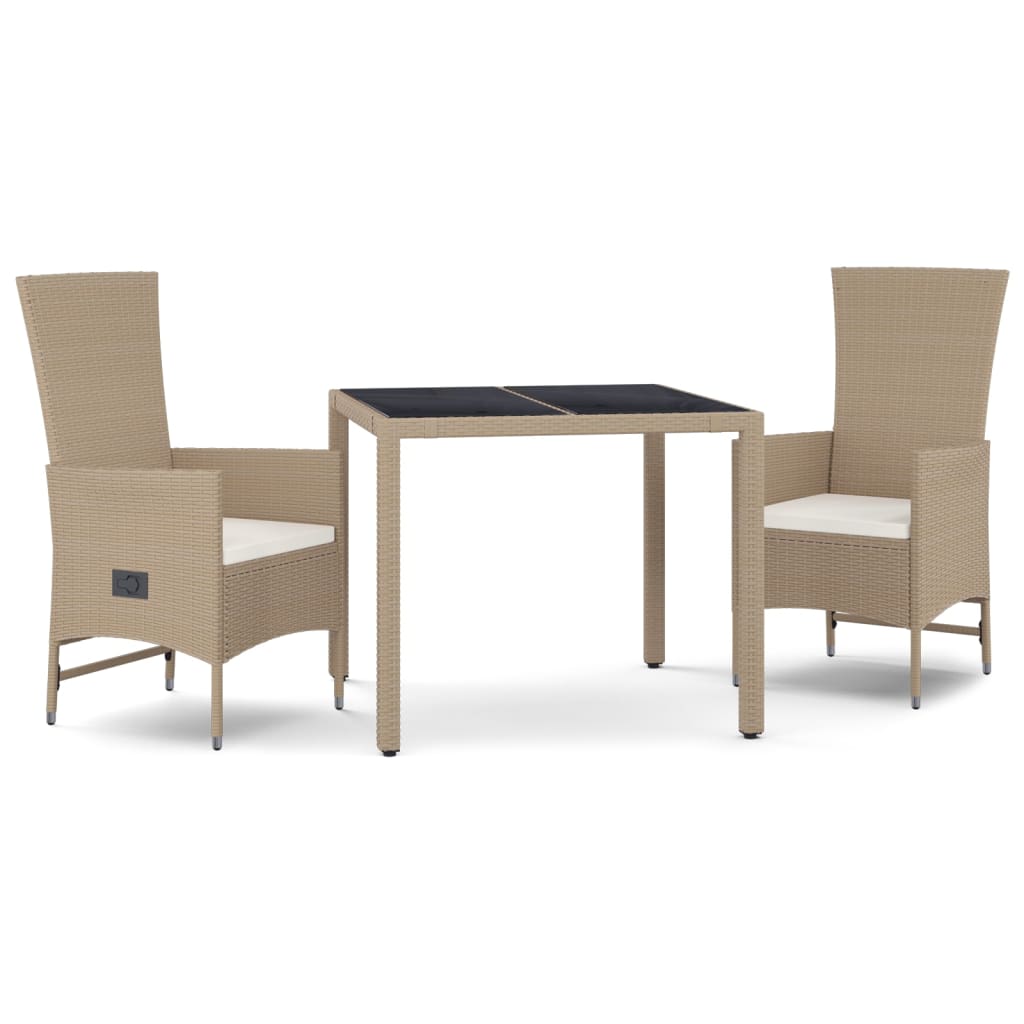 Set da Pranzo da Giardino 3 pz con Cuscini Beige in Polyrattan - homemem39