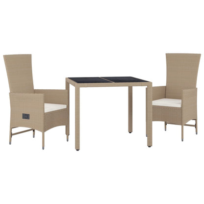 Set da Pranzo da Giardino 3 pz con Cuscini Beige in Polyrattan - homemem39