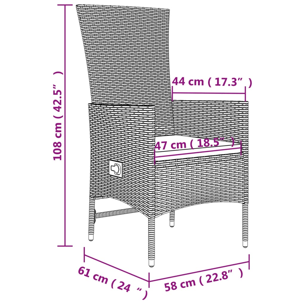 Set da Pranzo da Giardino 3 pz con Cuscini Beige in Polyrattan - homemem39