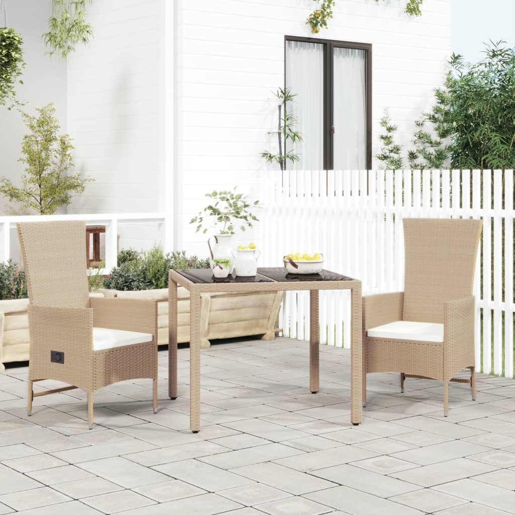 Set da Pranzo da Giardino 3 pz con Cuscini Beige in Polyrattan - homemem39