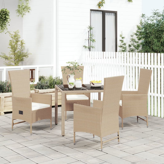 Set da Pranzo da Giardino 5 pz con Cuscini Beige in Polyrattan - homemem39