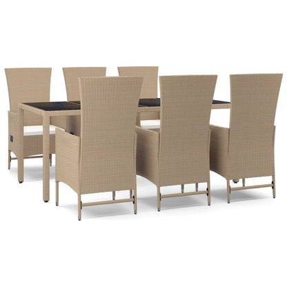 Set da Pranzo da Giardino 7 pz con Cuscini Beige in Polyrattan - homemem39