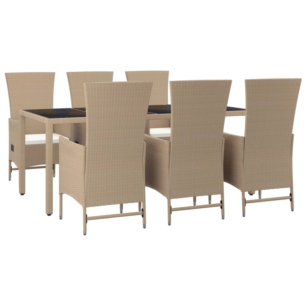 Set da Pranzo da Giardino 7 pz con Cuscini Beige in Polyrattan - homemem39