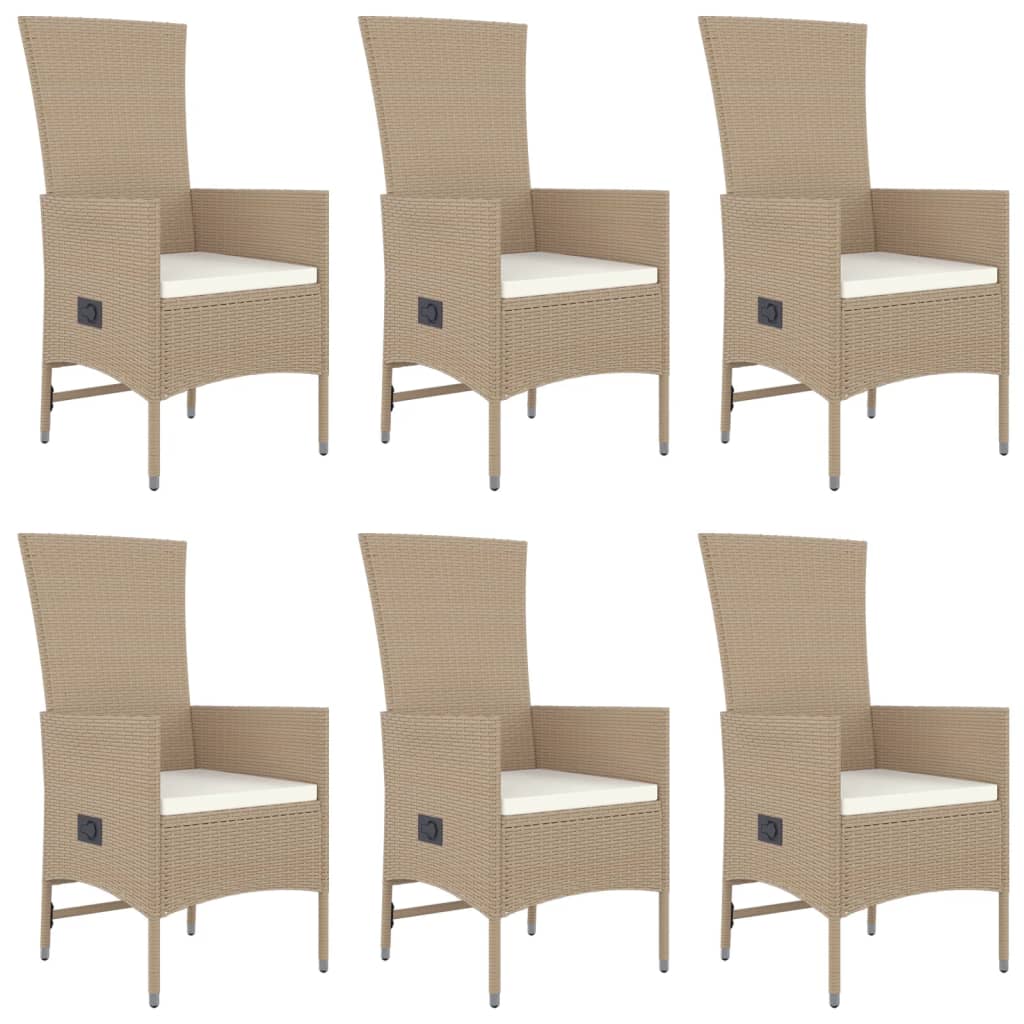 Set da Pranzo da Giardino 7 pz con Cuscini Beige in Polyrattan - homemem39