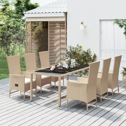 Set da Pranzo da Giardino 7 pz con Cuscini Beige in Polyrattan - homemem39