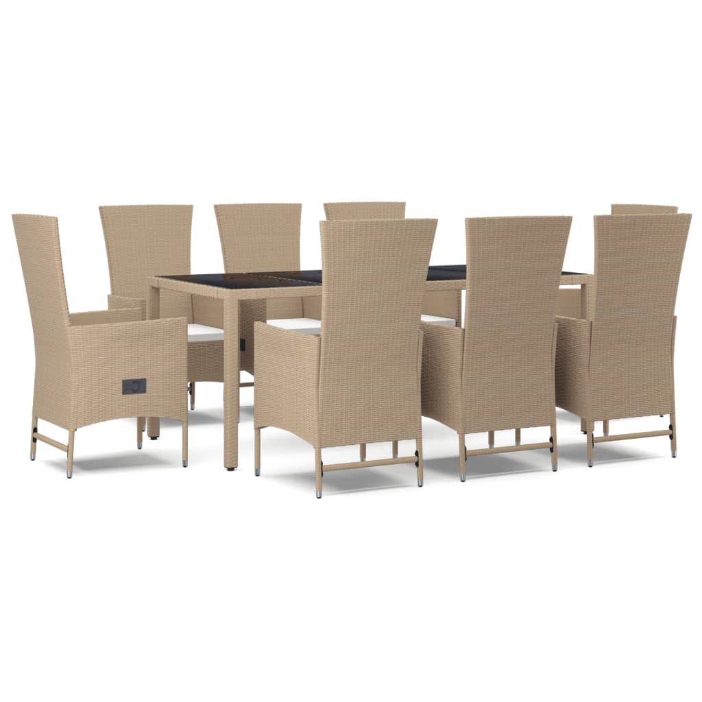 Set da Pranzo da Giardino 9 pz con Cuscini Beige in Polyrattan - homemem39