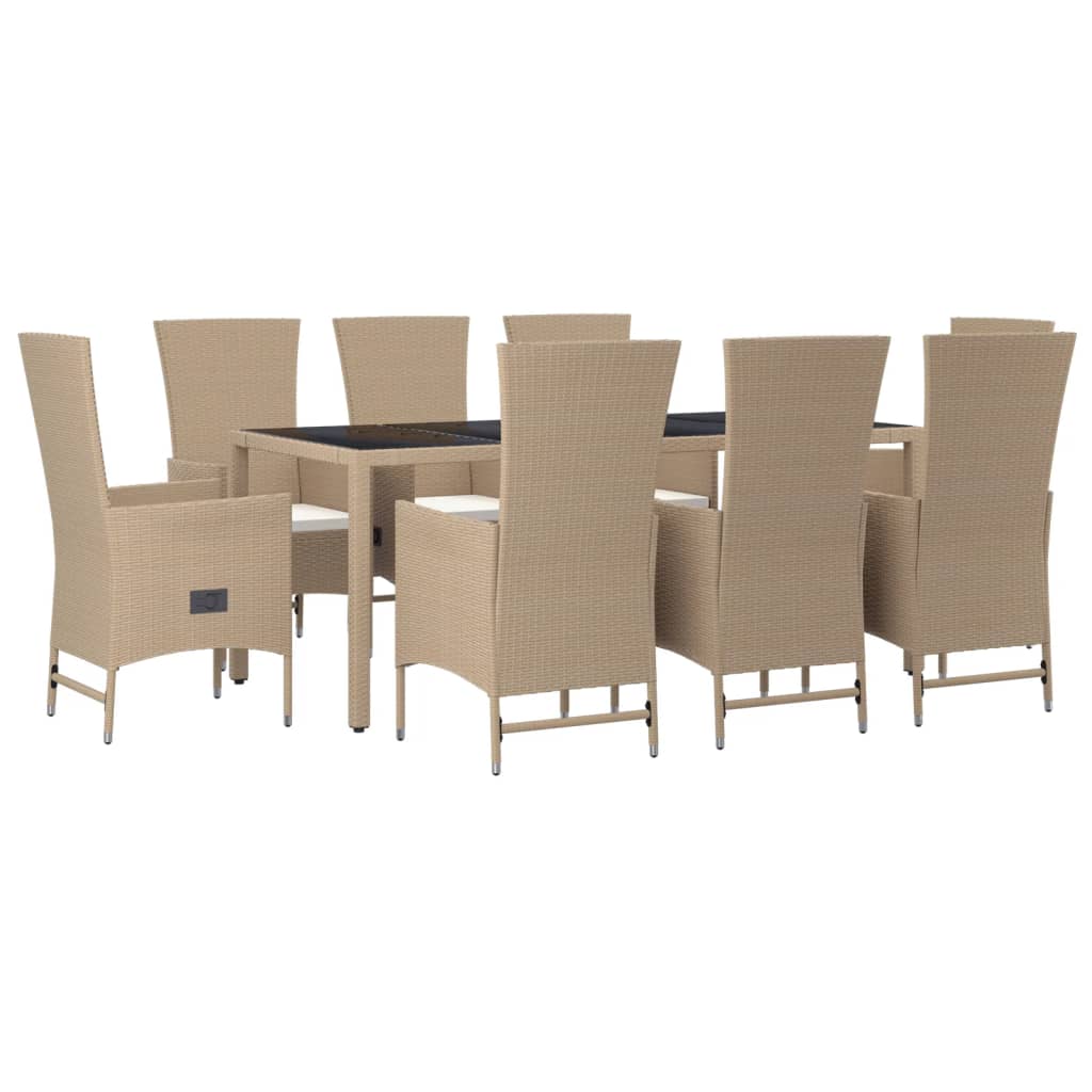 Set da Pranzo da Giardino 9 pz con Cuscini Beige in Polyrattan - homemem39