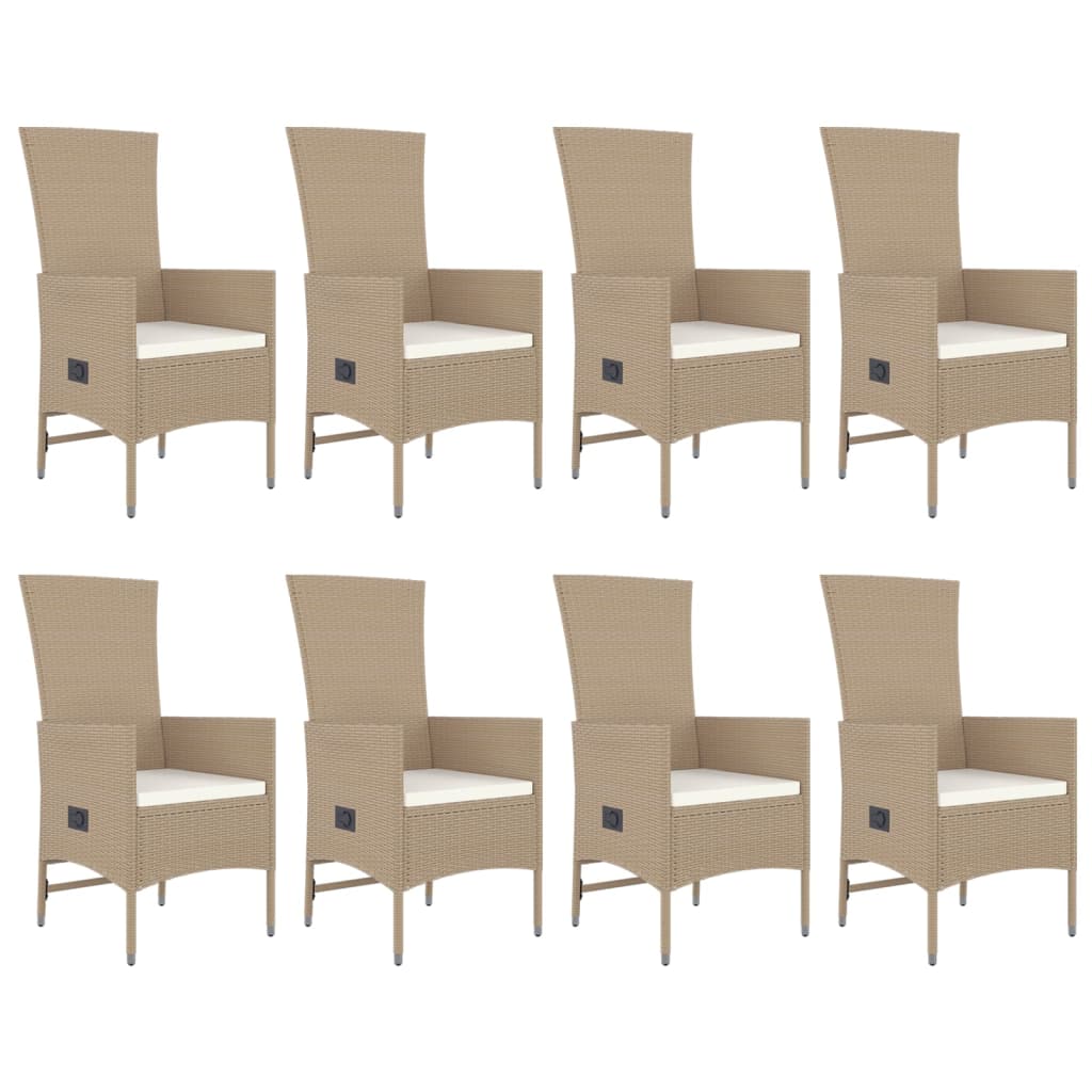 Set da Pranzo da Giardino 9 pz con Cuscini Beige in Polyrattan - homemem39