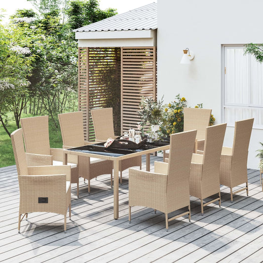 Set da Pranzo da Giardino 9 pz con Cuscini Beige in Polyrattan - homemem39