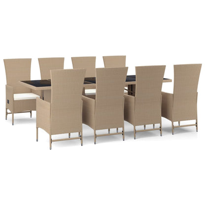 Set da Pranzo da Giardino 9 pz con Cuscini Beige in Polyrattan - homemem39