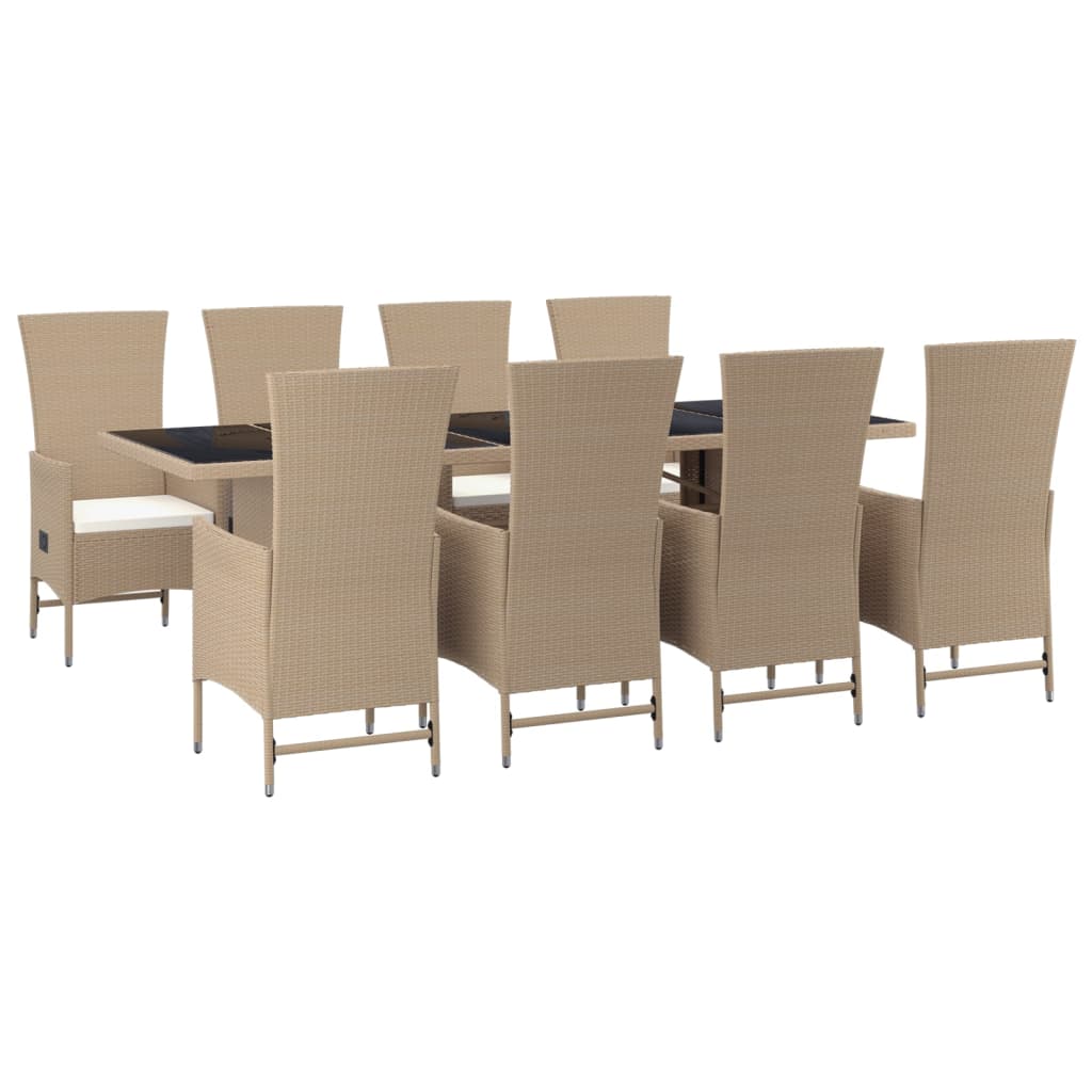 Set da Pranzo da Giardino 9 pz con Cuscini Beige in Polyrattan - homemem39