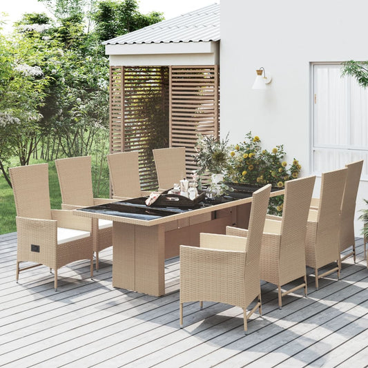 Set da Pranzo da Giardino 9 pz con Cuscini Beige in Polyrattan - homemem39