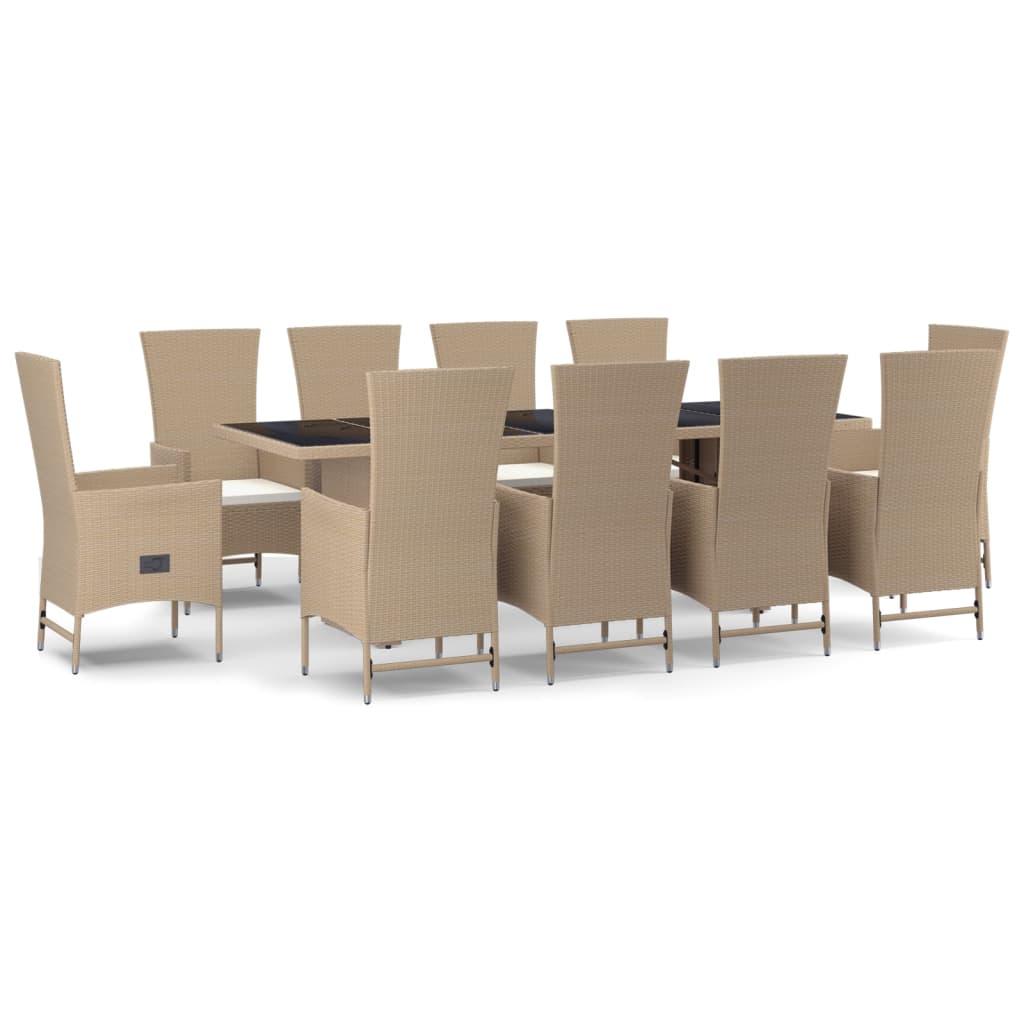 Set da Pranzo da Giardino 11 pz con Cuscini Beige in Polyrattan - homemem39