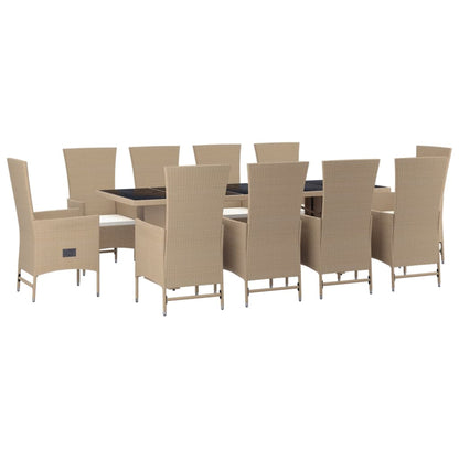 Set da Pranzo da Giardino 11 pz con Cuscini Beige in Polyrattan - homemem39