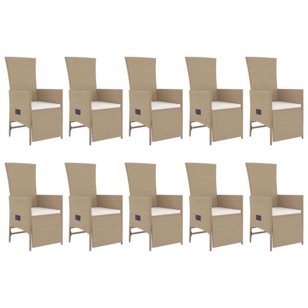 Set da Pranzo da Giardino 11 pz con Cuscini Beige in Polyrattan - homemem39