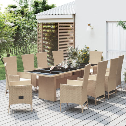 Set da Pranzo da Giardino 11 pz con Cuscini Beige in Polyrattan - homemem39