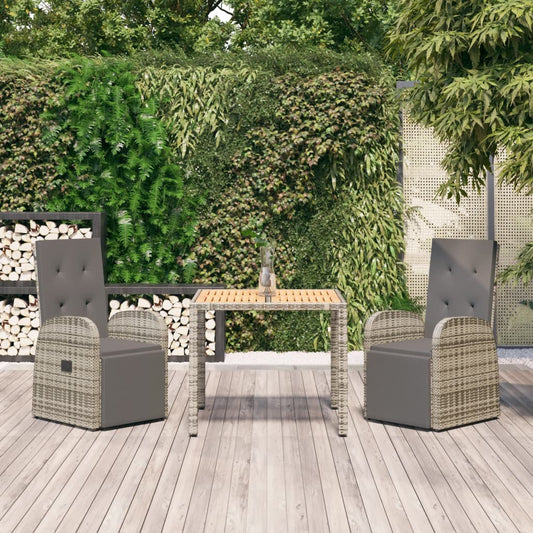 Set da Pranzo da Giardino 3 pz con Cuscini in Polyrattan Grigio - homemem39