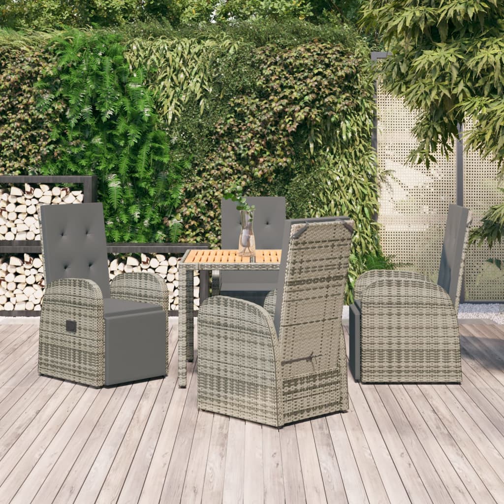 Set da Pranzo da Giardino 5 pz con Cuscini in Polyrattan Grigio - homemem39