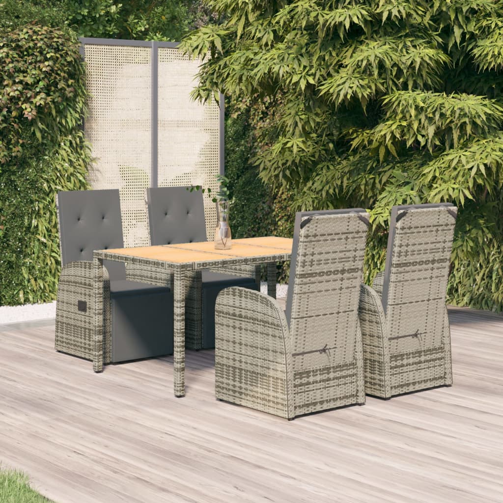 Set da Pranzo da Giardino 5 pz con Cuscini in Polyrattan Grigio - homemem39