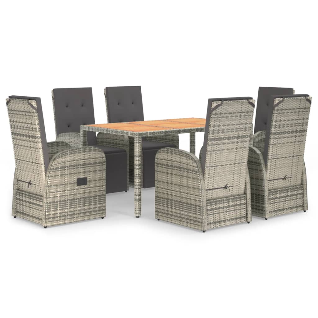 Set da Pranzo da Giardino 7 pz con Cuscini in Polyrattan Grigio - homemem39