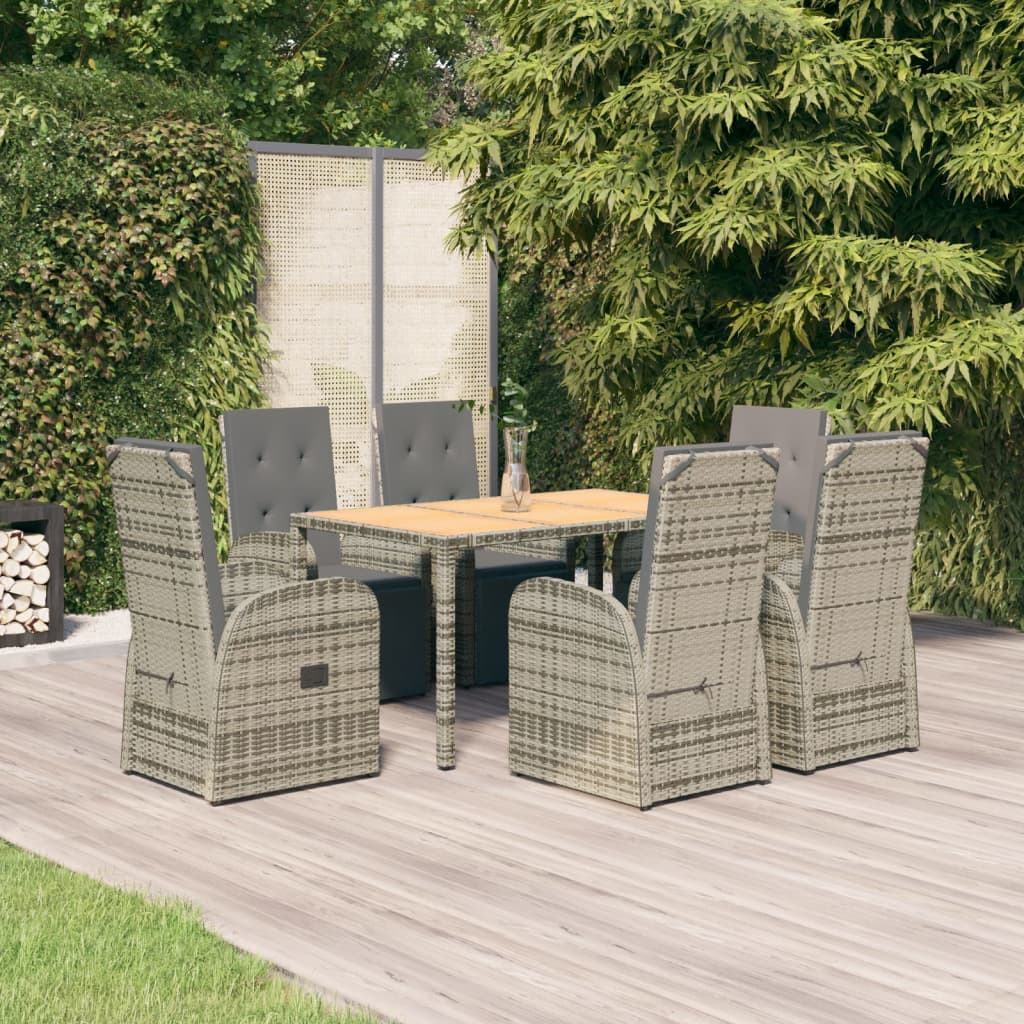 Set da Pranzo da Giardino 7 pz con Cuscini in Polyrattan Grigio - homemem39