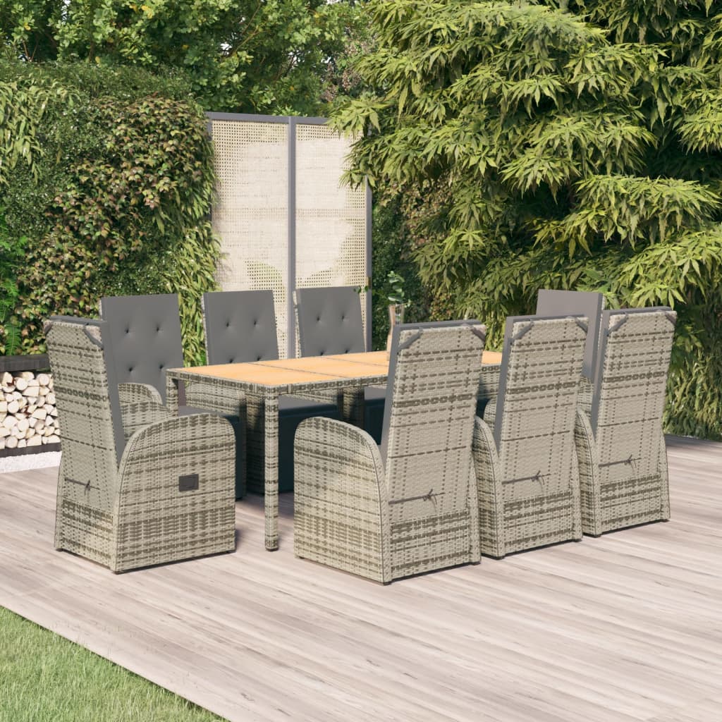 Set da Pranzo da Giardino 9 pz con Cuscini in Polyrattan Grigio - homemem39