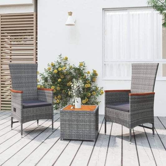 Set Mobili Giardino 3pz Grigio Polyrattan Legno Massello Acacia - homemem39