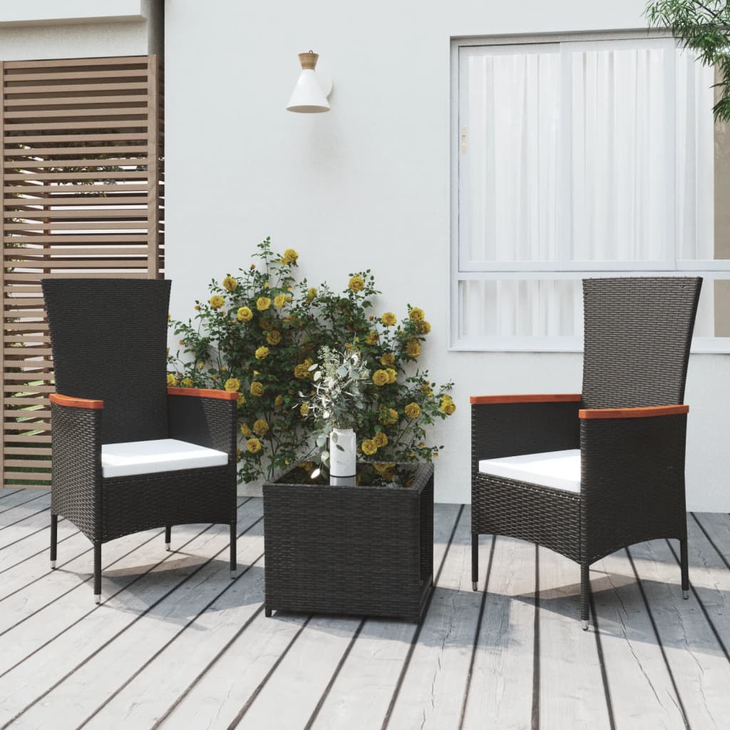 Set Mobili da Giardino 3 pz Nero Polyrattan e Acciaio - homemem39