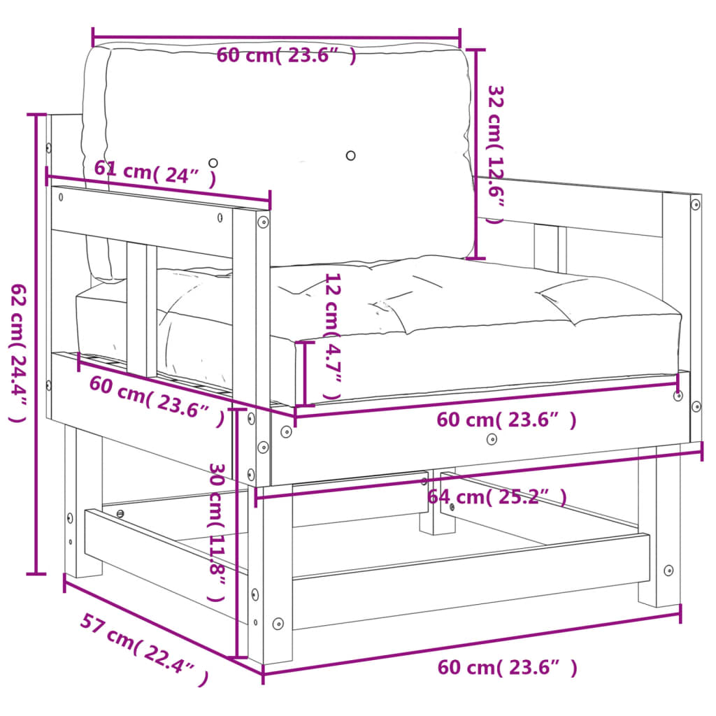 Sedie da Giardino con Cuscini 2 pz in Legno Massello di Douglas - homemem39