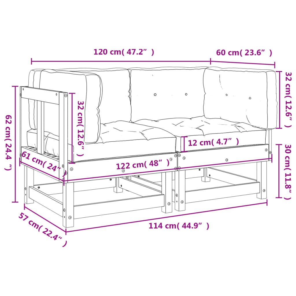 Divani Angolari con Cuscini 2pz in Legno Massello di Pino Miele - homemem39