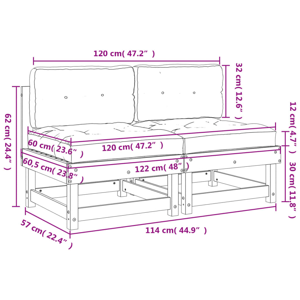 Divani Centrali con Cuscini 2pz in Legno Massello di Pino Miele - homemem39