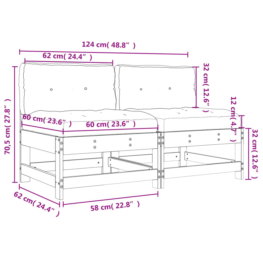 Divani Centrali con Cuscini 2pz in Legno Massello di Pino Miele - homemem39