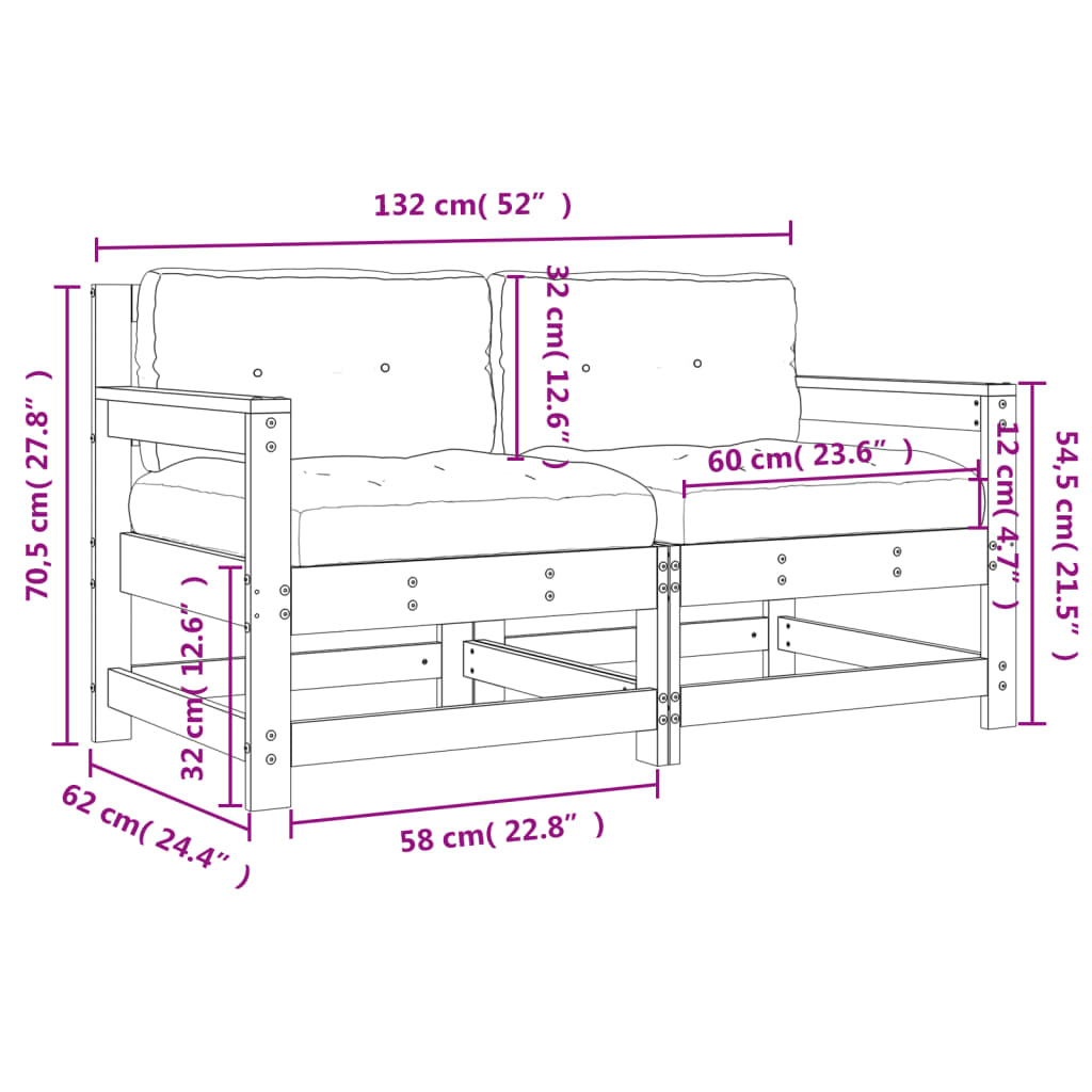 Sedie da Giardino con Cuscini 2 pz Legno Massello di Pino - homemem39