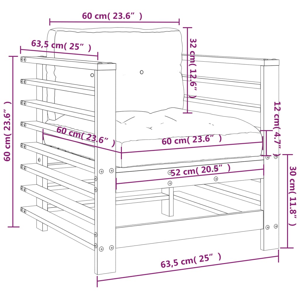 Sedie da Giardino con Cuscini 2 pz in Legno Massello di Douglas - homemem39