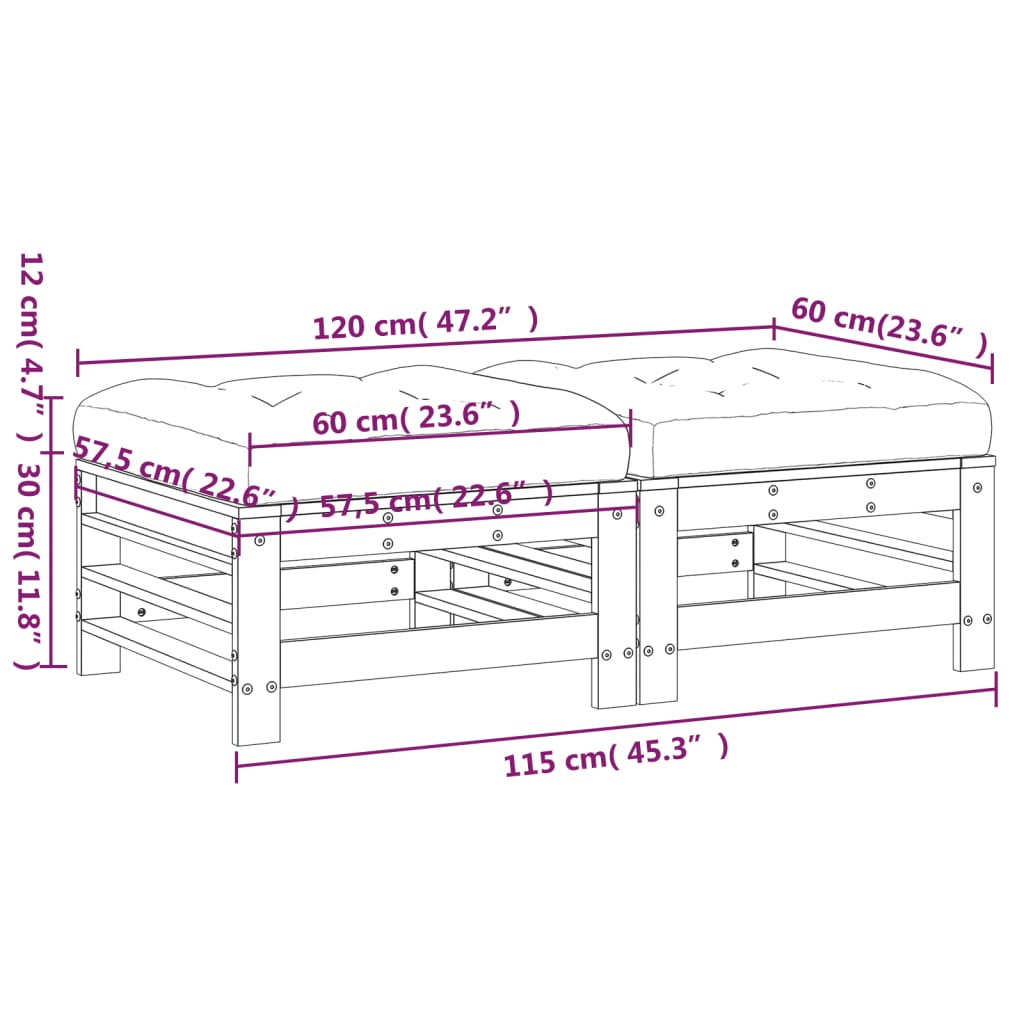 Poggiapiedi Giardino con Cuscini 2pz Legno Massello Pino Grigio - homemem39