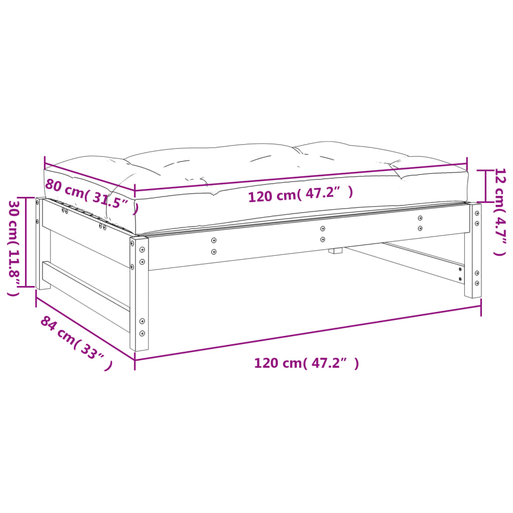 Poggiapiedi da Giardino 120x80 cm Legno Massello di Pino Bianco - homemem39