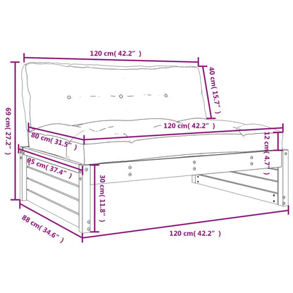 Divano Centrale 120x80 cm in Legno Massello di Pino Grigio - homemem39