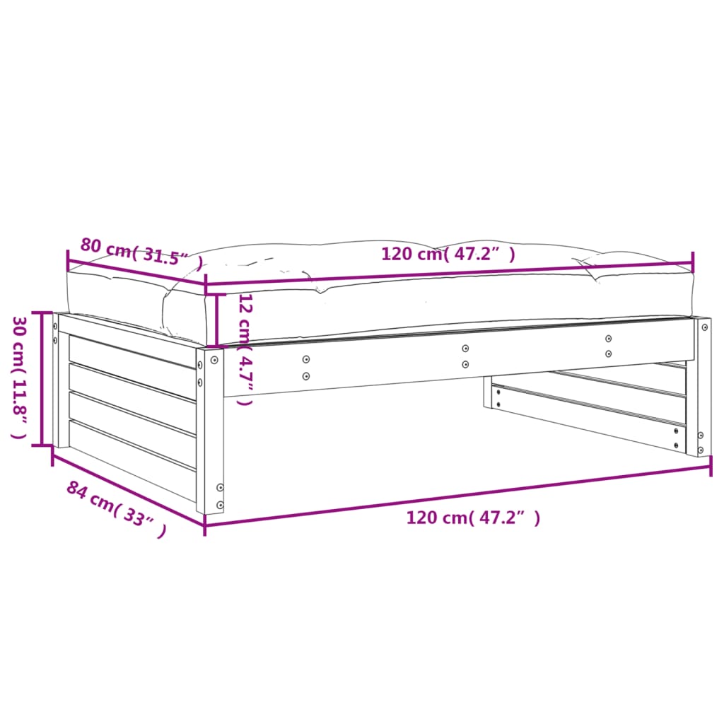 Poggiapiedi da Giardino 120x80 cm Legno Massello di Pino Bianco - homemem39